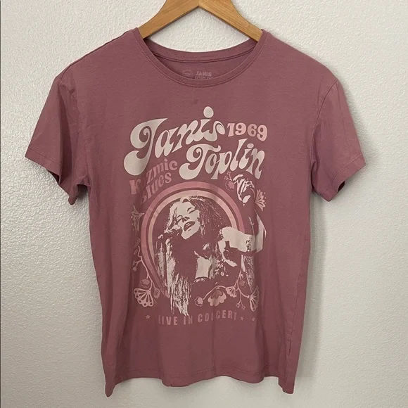 Janis Joplin mauve pink graphic tee S/M - Picture 1 of 8
